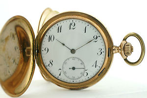Dürrstein Ankerchronometer Savonette 1A Werk, 585/14k Gold, seltene Signatur