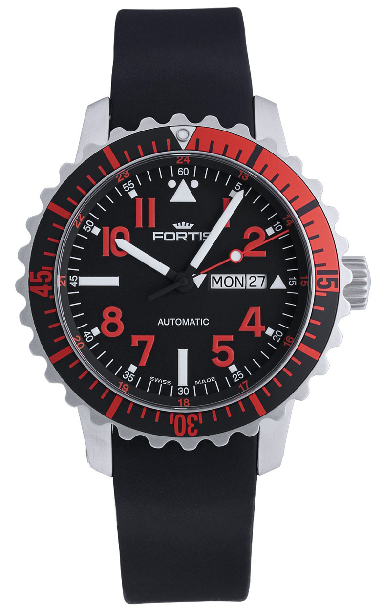 Fortis B-42 Marinemaster Day/Date GMT Automatic Steel Red Mens Watch 670.23.43 K
