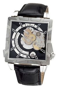 Edox Men's 87002 3 NIN Class Royale Automatic Black Leather Wristwatch
