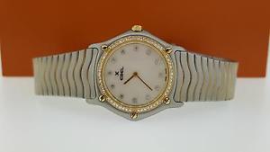 Ebel Classic Wave 33mm Factory Diamond Bezel Two Tone 18k Gold & Steel MOP Dial