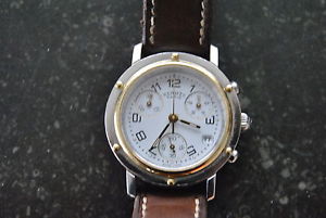 Hermes-Clipper-100-authent,chromo TGM,2 bracelets cuir