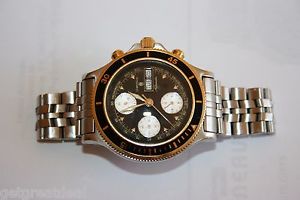 VINTAGE Chrysos 18K Gold / SS Automatic DAY/DATE Chronograph WATCH SWISS