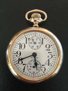 ANTIQUE ELGIN VERITAS POCKET WATCH WINDING INDICATOR JUST OVERHAULED W/CHAIN