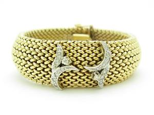 14k Yellow Gold & Diamonds Vintage Estate HEBE Incabloc 17 Jewels Mesh Watch