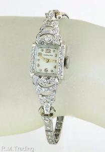 Vintage Ladies Wrist Watch 14k Gold 1.00ct Genuine Diamond Hamilton Movement