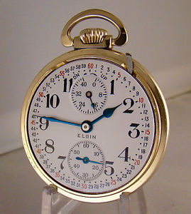 ELGIN VERITAS 23j 10k GOLD FILLED OF UP/D'N WIND INDICATOR RAILROAD POCKET WATCH
