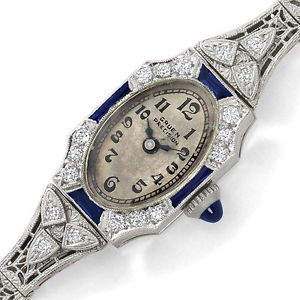 Art-Deco Damen-Safir-Diamant-Armbanduhr Gruen Precision - JUWELENMARKT DE, U2346