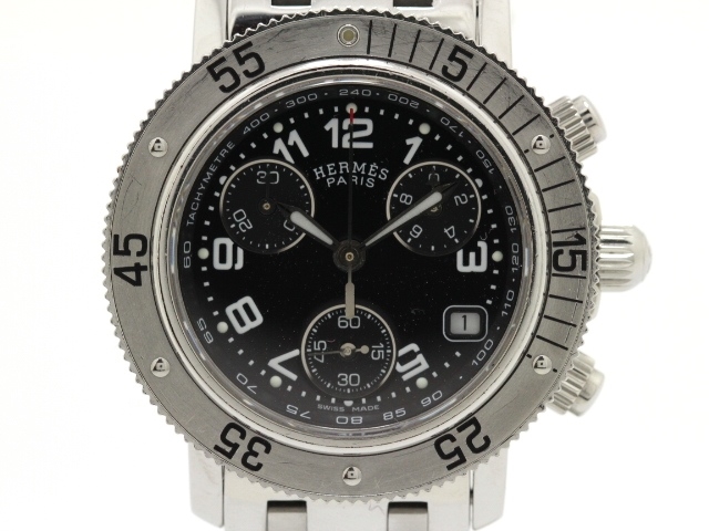 Used Watch HERMES Clipper diver CL2.310 Quartz Black dial SS Excellent P2E