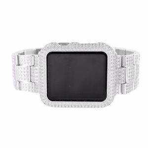 White Apple Watch 42MM Sport Lab Diamond Stainless Steel Iced Out Bezel & Band
