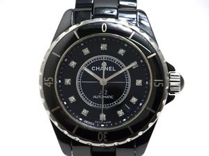 Used Watch CHANEL J12 12P diamond H1626 automatic black ceramic Excellent L4E