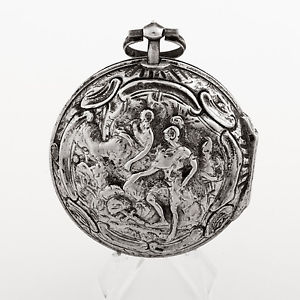 Verge pair case repousse Pocket watch with painted dial