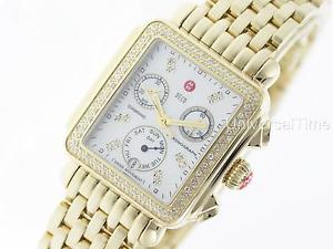 NEW MICHELE DECO WHITE MOP DIAMOND GOLD CHRONOGRAPH MW06Z00B0046 MWW06Z000012