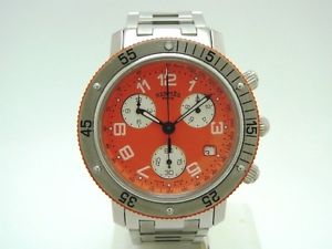 Used Watch Men HERMES Clipper Diver Chronograph CL2.916 Quartz orange SS L7B
