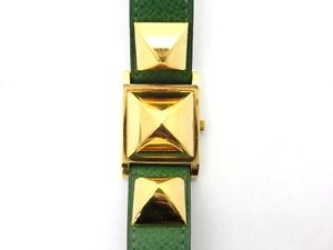 Used Watch Women HERMES Medoru quartz white GP / leather Beautiful H0X