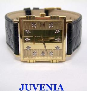NOS 18K Gold JUVENIA MACHO Mens 25J AUTOMATIC Watch with Diamond Dial Ref.8902
