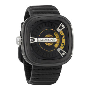Sevenfriday M Series Black and Gold Dial Black Rubber Automatic Mens Watch M2