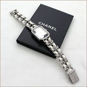 Auth CHANEL PREMIERE M size White shell Stainless/Rubber Quartz Watch T03-135