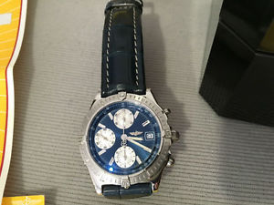 OROLOGIO BREITLING A13352 AUTOMATICO CHRONO ACCIAIO PELLE BLU COMPLETO GARANZIA