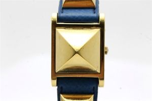 Used Watch HERMES Medoru quartz white GP / leather Beautiful W9K