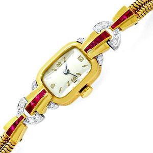 antike Art Deco Armbanduhr Diamanten Rubine Gold Platin - JUWELENMARKT DE, U1496