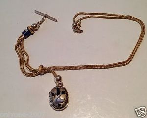 ANTIQUE POCKET WATCHE GOLD & DIAMONDS CHAIN & MEDALLION PORTRAIT FRAME & ENAMEL