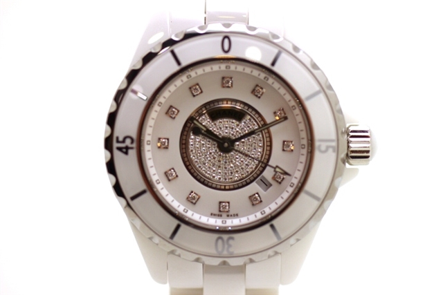 Used Watch Women CHANEL J12 Quartz White 12PD center diamond ceramic W6Y