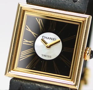 Auth CHANEL Mademoiselle 18K solid gold Ladies Quartz Wrist Watch w/Gara_246646