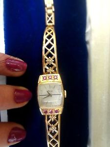 Vintage Russian 583 Gold Rubies Ladies  Watch 