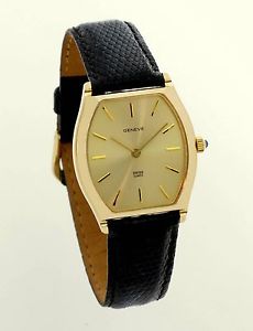 Geneve SWISS 14K gold Watch lizard strap