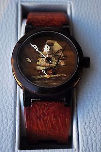 Wooden Mechanical Wrist Watches Skeleton Marquetry Dial, Gold, Nacre, Swiss ETA