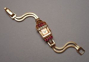 Vintage Ladies' Retro 14K Rose Gold Diamond & Ruby Cocktail Wristwatch - as is