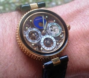 RARE Gerald Genta Perpetual Calendar Moon Phases Skeleton 18k yellow gold MINT