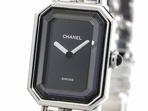 Polished CHANEL Premiere Size L Steel Leather Quartz Ladies Watch H0451 BF098400