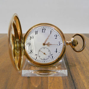 SYSTÉME GLASHÜTTE 14K GOLD SAVONETTE TASCHENUHR VERSCHRAUBTER CHATON SCHWEIZ