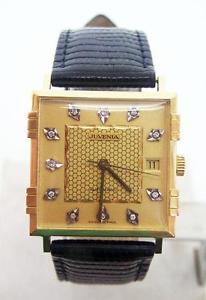 NOS 18K Gold JUVENIA MACHO Mens 25J AUTOMATIC Watch Ref 8902 with Diamond Dial