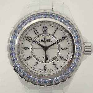 Auth CHANEL J12 White Ceramic&Blue Sapphire Women's Quartz H1179 138801