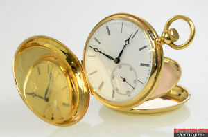 Antique Jules Vernot 18K Gold Hunter's Case KW Pocket Watch 67.1g For Repair S1X