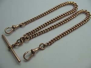 MASSIVE ALTE DOPPELREIHIGE ENGLISCHE KNEBEL UHRENKETTE AUS 9 KARAT 375 GOLD