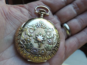 ELGIN POCKET WATCH SOLID 14K MULTI-COLORED GOLD 16 SIZE BEAUTIFUL HUNTING CASE
