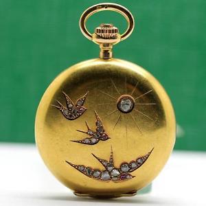 1920's GIRARD PERREGAUX 18K SOLID GOLD DIAMOND PENDANT & POCKET WATCH