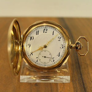 MOBILE WATCH CO. SCHWEIZ SAVONETTE TASCHENUHR DECAGONALES 14K 585 GOLD GEHÄUSE