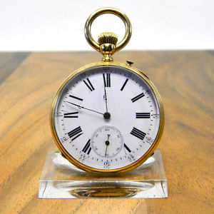 FEINE GOLD LEPINE TASCHENUHR 18K 750ER GOLD EMAILBLATT JUGENDSTIL POCKET WATCH