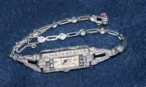Art Deco Running Vintage M & W Ullman Platinum, 16 Jewel Diamond Ladies Watch