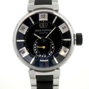 Auth Louis Vuitton Tambour In Black Power reserve Men's Automatic 138820