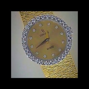 Concord Ladies Watch- VVS Factory Diamond Bezel And Face- 18K Yellow Gold