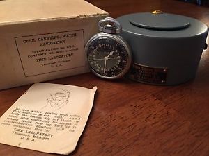 1943 Elgin GCT 22j WWII Military Pocket Watch Air Mans 24 Hour Original Box Mint