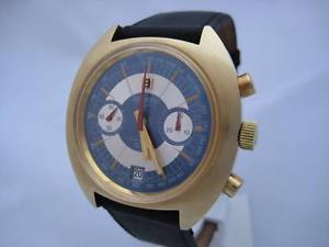 NOS NEW RARE SWISS GOLD PLATED CHRONOGRAPH MEN'S ATLANTIC WATCH 1960'S WITH DATE