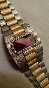 Vintage Wittnauer Polara 14KT Gold Sterling Silver Diamond Watch LED