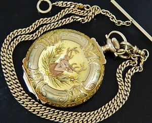 Extraordinary Mint Waltham 14K Solid Gold Box Hinge Pocket Watch Chain Working