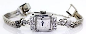 VINTAGE 14K WHITE GOLD 'HARVEL' HAND-WINDING WATCH W/ DIAMONDS! #L21